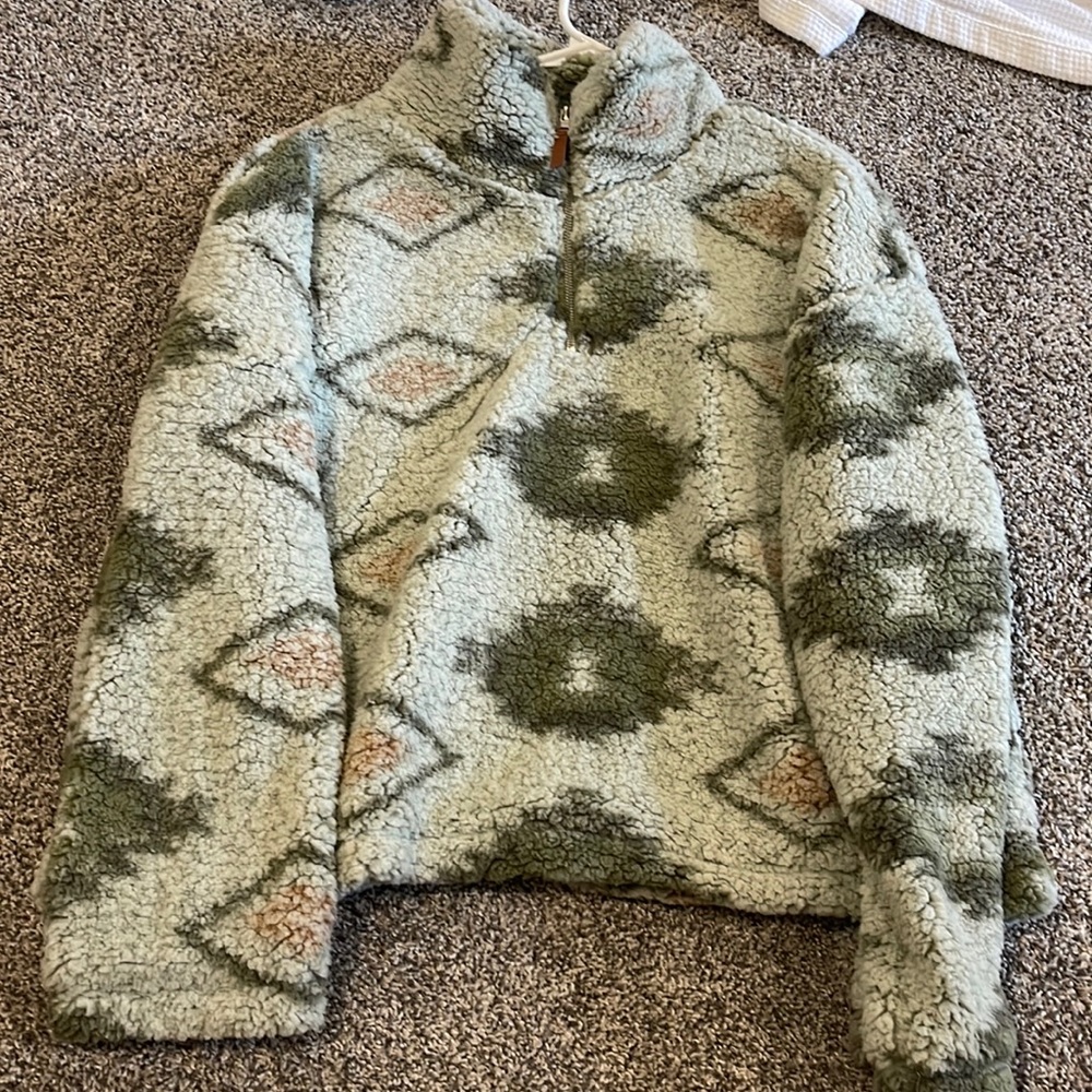 Green and pink Aztec print teddy bear jacket